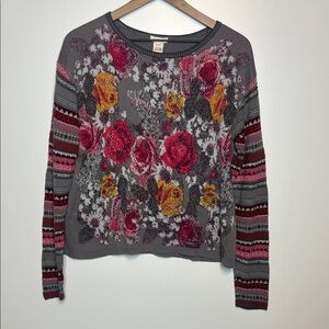 Sundance floral and fair isle sleeve knit sweater